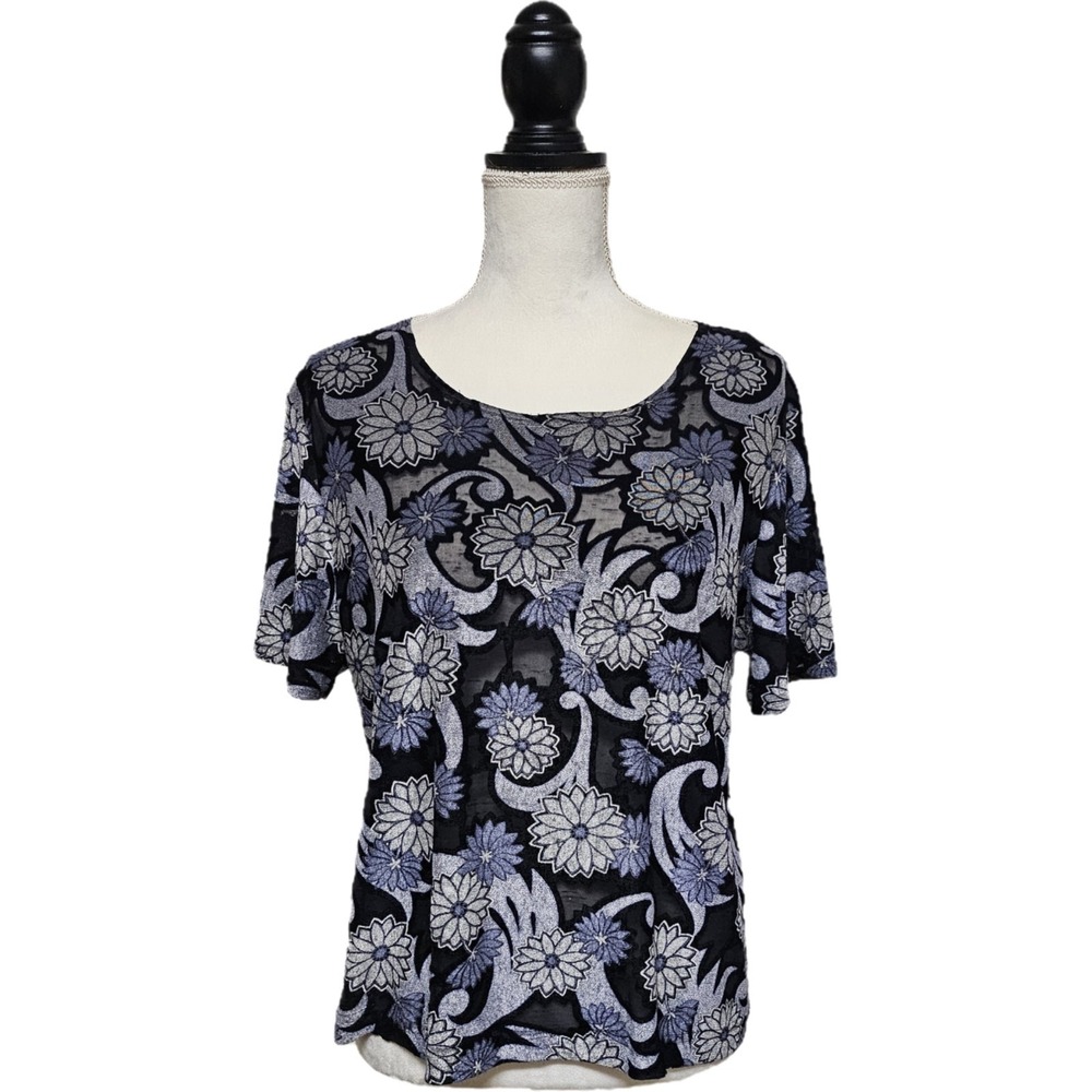 Vintage 90s Sophisticates Burnout Velvet Floral Top Sz L Whimsigoth Fairy Grunge